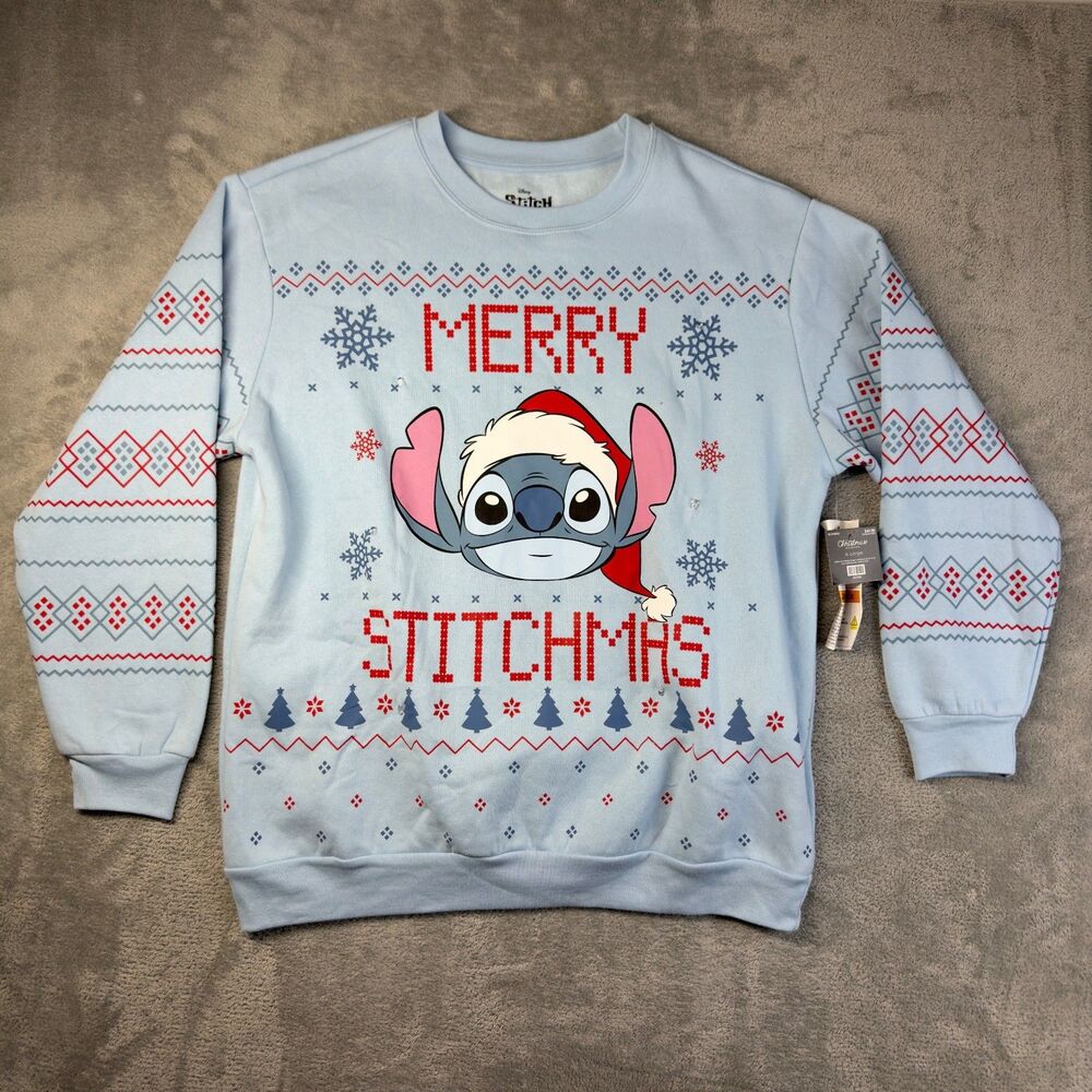 Disney Lilo & Stitch Sweatshirt Extra Large Ugly Christmas Sweater Lights Up NWT
